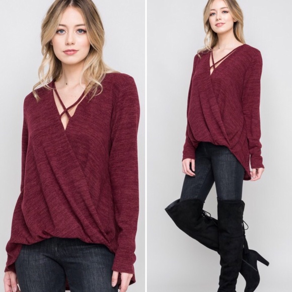 ❤️❗️Last 1! XL criss cross neckline sweater top - Picture 2 of 3